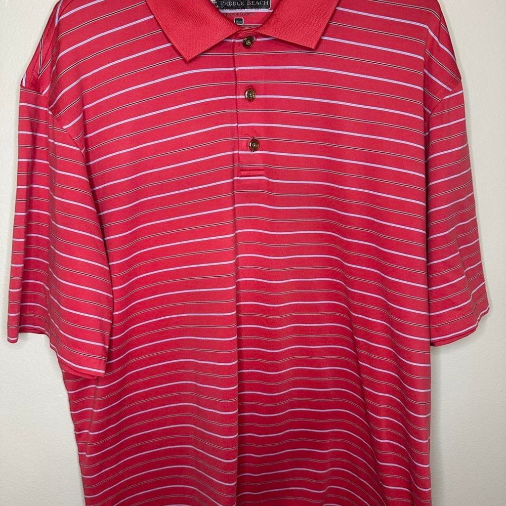 Pebble Beach Performance Mens Golf Polo Shirt Red Striped Short Sleeve XL